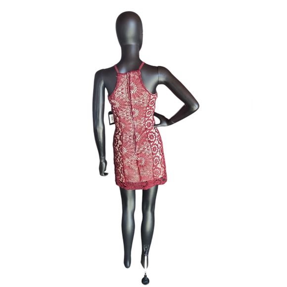 Francesca's Red Lace Halter Short Party Dress - Picture 8 of 9